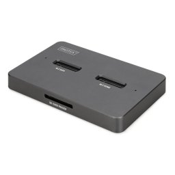 Docking Station USB-C 3.2 Gen2 for SSD M.2 Duo NVMe and SATA (max. 2x 4 TB) with SD-Express 7.1 reader (max. 2 TB), black