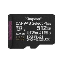 Card Memorie microSDXC Kingston Canvas Select Plus SDCS3/512GBSP 512GB, Class 10, UHS-I U3, V30, A1