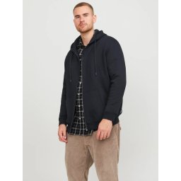 Jack & Jones Plus Hanorac cu fermoar, barbati big sizes, Relaxed Fit, JJEBRADLEY, Negru (SELECTATI MARIMEA: 8XL)