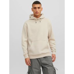 Jack & Jones Hanorac barbati, cu buzunar tip marsupiu, Relaxed Fit, JJEBRADLEY, Bej (SELECTATI MARIMEA: S)