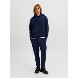 Jack & Jones Set trening barbati, format din hanorac cu gluga, fara fermoar si pantaloni lungi, Relaxed Fit, JJEBRADLEY, Bleumarin inchis (SELECTATI MARIMEA: 2XL)