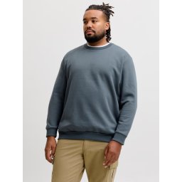 Jack & Jones Plus Bluza barbati big sizes, cu decolteu la baza gatului, Relaxed Fit, JJEBRADLEY, Gri albastrui (SELECTATI MARIMEA: 7XL)