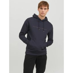 Jack & Jones Hanorac barbati, cu gluga fara fermoar, Relaxed Fit, JJESTAR, Bleumarin inchis (SELECTATI MARIMEA: 2XL)