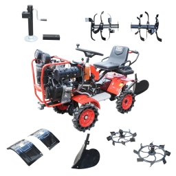 Minitractor agricol articulat 4x4 diesel 17CP, 531cc, 3+1 viteze, 2 cutii de viteze, pornire electrica/manuala, latime lucru 1050mm cu freza, rarita, roti metalice, picior sprijin THOR