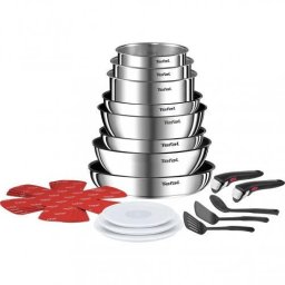 Set 20 piese TEFAL Ingenio Emotion L897SK04, D24, Material: otel inoxidabil, Suprafata anti-aderenta Titanium 2XL, Tehnologie Thermo-Spot®, Fara PFOA, Culoare: Arginiu