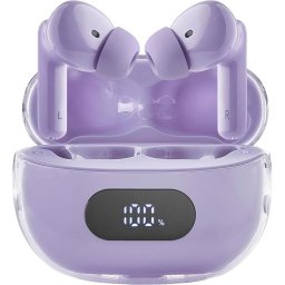 Casti wireless Intenso Buds Plus TWS T313AE cu anulare activa a zgomotului, ENC, Bluetooth si timp de redare a muzicii de pana la 25 de ore, violet
