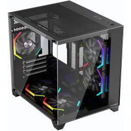 Carcasa 1stPLAYER, Gaming BV5-bk, 5 ventilatoare aRGB plus PWM, Micro-ATX, telecomanda, Negru