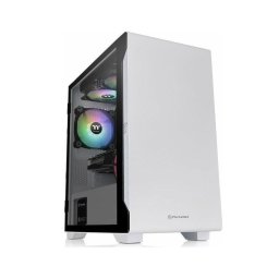 Carcasa PC Thermaltake S100, Mini Tower, Sticla temperata, Fara sursa, 5 ventilatoare compatibile, 1 inclus, Alb