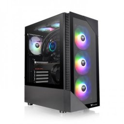 Carcasa PC Thermaltake View 200, Middle Tower, Sticla temperata, Fara sursa, ARGB, 6 ventilatoare compatibile, 3 incluse, Negru
