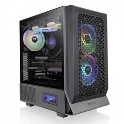 Carcasa PC Thermaltake Ceres 300, Middle Tower, Sticla temperata, ARGB, Fara sursa, 7 ventilatoare compatibile, 3 incluse, Negru