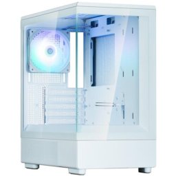 Carcasa PC Zalman P10, MicroATX, Mini Tower, Sticla temperata, Fara sursa, RGB, 7 ventilatoare compatibile, 1 inclus, Alb