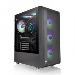 Carcasa PC Thermaltake S200, MiddleTower, Sticla temperata, Fara sursa, ARGB, 6 ventilatoare compatibile, 3 incluse, Negru