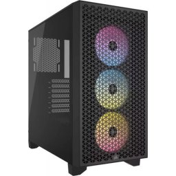 Carcasa PC Corsair 3000D Airflow RGB, Middle Tower, Sticla temperata, Fara sursa, 8 ventilatoare compatibile, 3 incluse, Negru