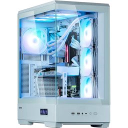 Carcasa PC Zalman P50 DS, Middle Tower, Sticla temperata, Fara sursa, ARGB, 10 ventilatoare compatibile, 4 incluse, Alb