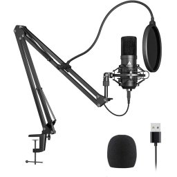 Microfon Profesional Maono pentru studio Condenser BM800 cu stand metalic pentru Podcast, Streaming, Gaming, Karaoke