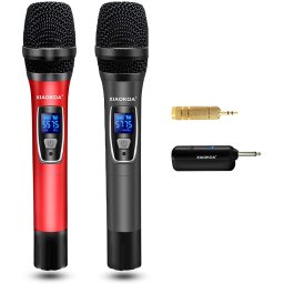 Set 2 microfoane profesionale Xiaokoa omnidirectionale wireless, pentru Karaoke, prezentari, raza actiune 80 m, negru