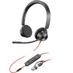 Casti HP Poly Blackwire 3325 Stereo Certificat Microsoft Teams 3.5mm USB-C/A Adaptor Negru