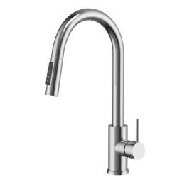 Robinet 3 căi, Gamma, alamă, cartuș ceramic, scurgere cu dus extractibil, 2 functii jet apa, pipa inalta, crom