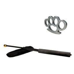 Set baston telescopic flexibil negru 47 cm si box argintiu 0.5 cm grosime