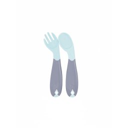 Set lingurita si furculita cu maner gri BabyJem (Culoare: Bleu)