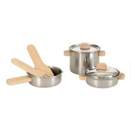 Joc de rol Set de vase de inox cu manere din lemn, Egmont Toys