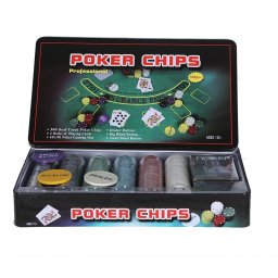 Poker Texas Holden Negru 300 Jetoane, 2 Carti, Covoras, 3 Butoane, Cutie