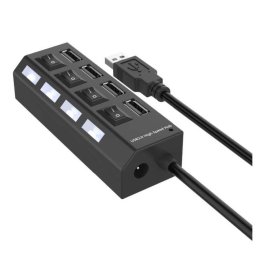 Hub Usb, 4 Slot-uri, 4 Butoane, 4 Led-uri, 11 X 3 X 4 Cm, Negru