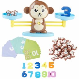 Jucarie Maimuta Tip Balanta Invatam Matematica, Joc De Invatare A Numerelor Si Jucarii Educative Pentru Copii, Maro