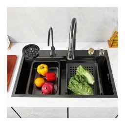 Chiuveta Bucatarie Cu Baterie Cu Dus Extractibil Si Accesorii, Multifunctionala Din Inox, 750 X 460 Mm