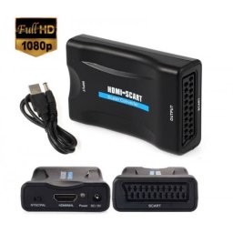 Adaptor HDMI la Scart, Active, Full HD, convertor hdmi digital la euroscart analog cu mufa mama, video si sunet audio, cablu alimentare USB 5V, compatibilitate: laptop, calculator pc, playstation, dvd, receiver tv, videoproiector, televizor