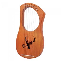 Lira Muzicala Din Lemn Maro Cu 7 Corzi, Design Cerb – Instrument Traditional, 34x17.3cm