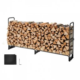 Suport de lemne pentru seminee, Vivatechnix 2570 Ã— 360 Ã— 1170 mm, Otel, Negru, Husa impermeabila