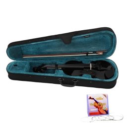 Set vioară clasică din lemn pentru copii 1/8 si set corzi, DEPOX®, 43 cm, finisaj lucios negru