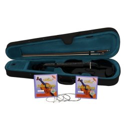 Set vioară clasică din lemn pentru copii 1/8 si doua seturi corzi, DEPOX®, 43 cm, finisaj lucios negru