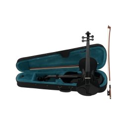 Set vioară clasică din lemn pentru copii 1/8 si arcus 1/8, DEPOX®, 43 cm, finisaj lucios negru