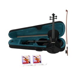 Set vioară clasică din lemn pentru copii 1/8, doua seturi corzi si arcus 1/8, DEPOX®, 43 cm, finisaj lucios negru