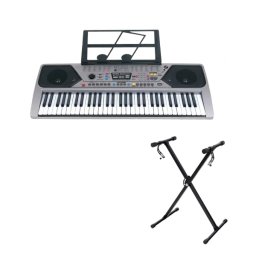 Orga electronica si stativ DEPOX®, intrare USB, mini-microfon, suport partitura inclus, argintiu