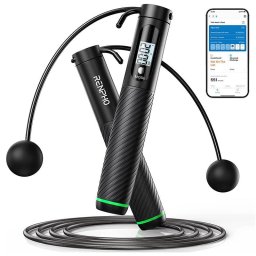 Set coarda pentru sarit Smart Renpho Q008, 3 moduri, Bluetooth, analiza datelor in aplicatie, LCD display