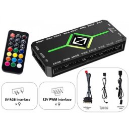 Controler 2 in 1, Active, multiplicator/ spliter 9 ventilatoare ARGB 4 pini 5V si 8 ventilatoare FAN PWM 12V