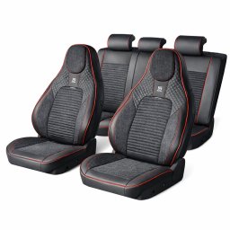 Set huse scaune auto Premium, model BLAZE Torque, design Sportiv, universale, ergonomice, Piele Ecologica cu insertii textile, culoare Negru/Rosu