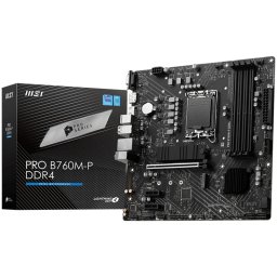 MSI PRO B760M-P DDR4, mATX, Socket 1700, Dual Channel DDR4 4800(OC)MHz, 1x PCIe x16 slots, 2x M.2 slots, 1x HDMI, 1x DP, 1x VGA, 1x USB 3.2 Gen 2 Type-C, 1x USB 3.2 Gen 1, 4x USB 2.0, 7.1 HD Audio, 1Gbps LAN, 3Y