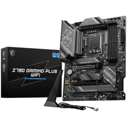 MSI Z790 GAMING PLUS WIFI , LGA 1700, 4xDDR5, Dual Channel DDR5 up to 7200+(OC)MHz, 3x PCIe x16 slot, 4x M.2 slots, 1x USB 3.2 Gen 2x2 (Type-C), 3x USB 3.2, 4x USB 2.0, 1x HDMI, 1x DP, 4x EZ Debug LED, 2.5G LAN, 7.1 Audio, ATX, 3Y