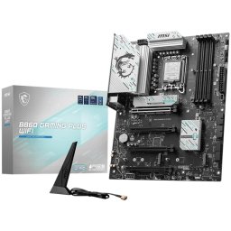 MSI PRO B860 GAMING PLUS WIFI, ATX, LGA 1851, 4x DDR5 Dual Channel DDR5 up to 8600(OC)MHz, 4x PCIe x16 slot, 3x M.2 slot, 4x USB 2.0, 2x USB 5Gbps, 2x USB 10Gbps, 1x USB 40Gbps Type-C, HDMI, DP, 7.1 HD Audio, 5G LAN, WiFi, BT, 3Y