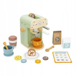 Set jucarie cafenea din lemn pentru copii, aparat cafea Espressor cu accesorii, 20x12x14 cm, multicolor