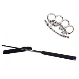 Set baston telescopic 66 cm si pumnal/box craniu argintiu