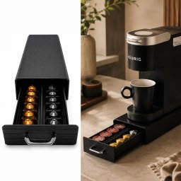 Sertar organizare capsule cafea, compatibil k-cup si nespresso, 32 x 12.5 x 6 cm, negru