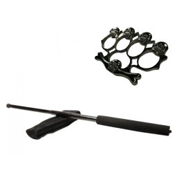 Set baston telescopic negru 50 cm si box,rozeta craniu negru
