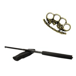 Set baston telescopic negru 50 cm + pumnal/box craniu