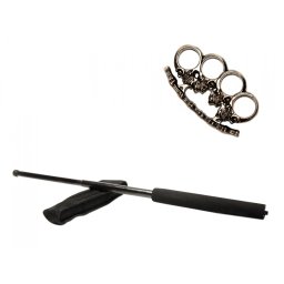 Set baston telescopic negru 50 cm si pumnal craniu