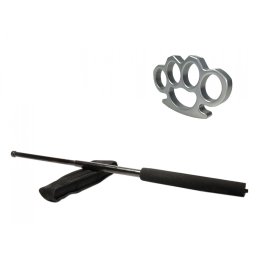 Set baston telescopic negru 50 cm si box argintiu 1 cm grosime